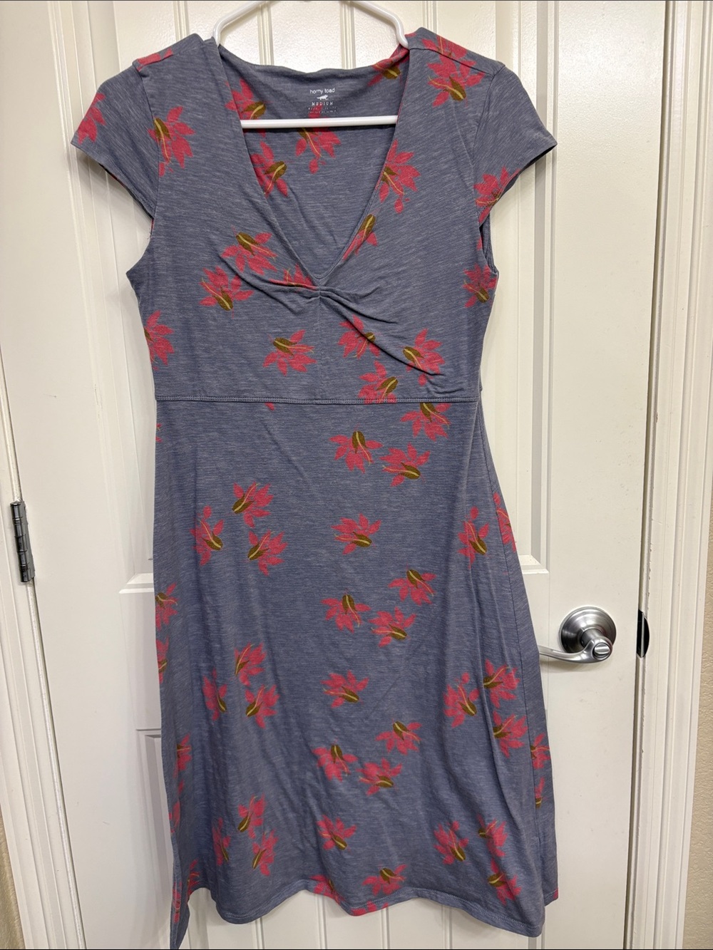 Horny Toad Toad&Co.‎ purple Knit Midi Dress with Pink Floral Print summer casual